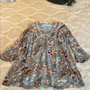 Entro Blue Floral Embroidered Top